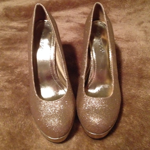 Gold glitter platform heels