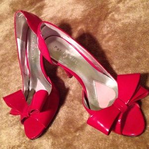 Paris Hilton red open toe bow heels