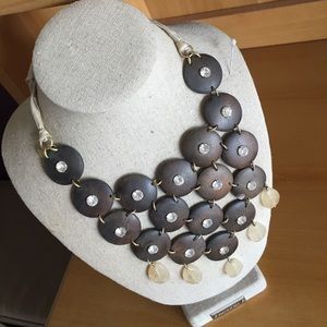 Stella & Dot wood cloth bib necklace