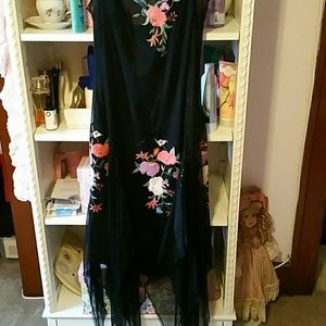Black floral embroidery dress