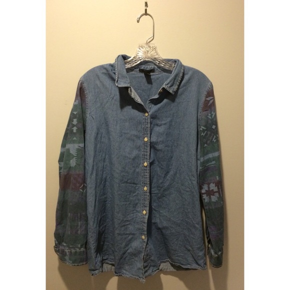 Denim Top with Patterned Sleeves