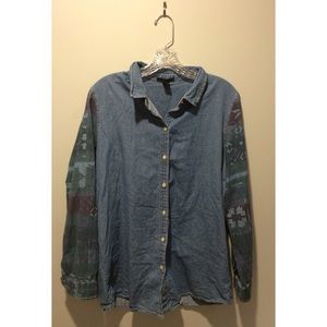 Denim Top with Patterned Sleeves