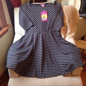 She's Cool Black And Gray Striped Baby Doll Dress