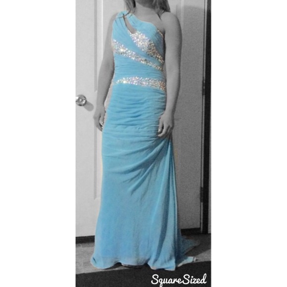Blue one shoulder strap formal dress - Picture 2 of 4