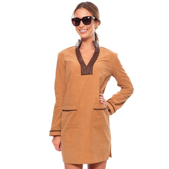 Sail to Sable - Camel Leather Trim Tunic Dress XS