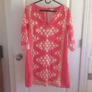 JCrew shift dress- pink and white