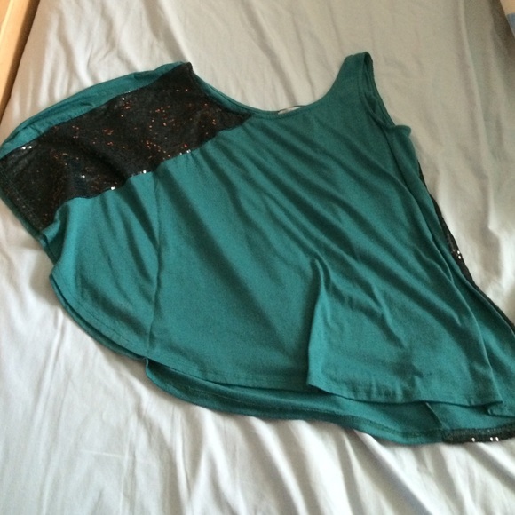Teal&Black Sequin Charlotte Russe Small Sexy Top