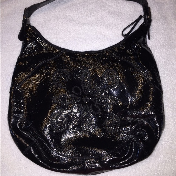 Laura Ashley black patent leather handbag
