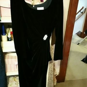 Black velvet dress with deep front slit