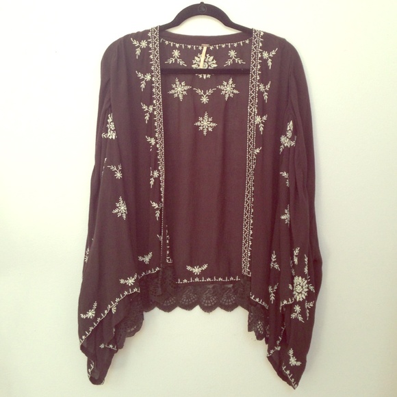 Free People Black And White Embroidered Kimono