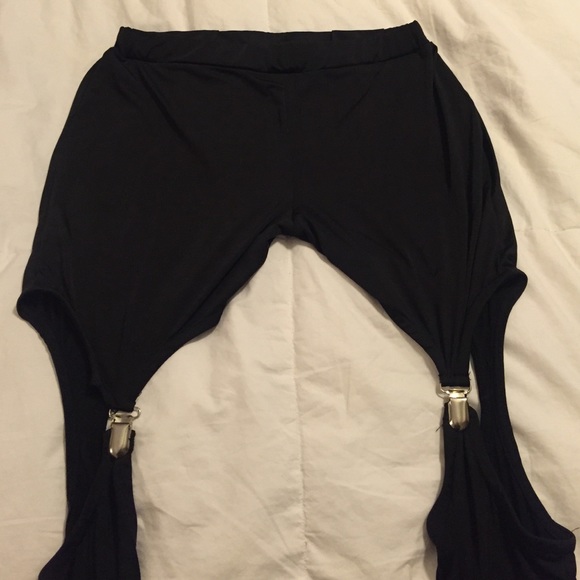 Black suspender leggings.