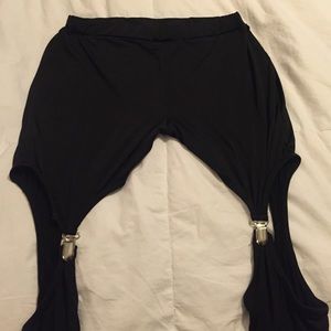 Black suspender leggings.