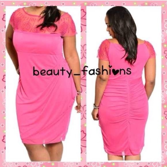 NWOT Fuchsia Mesh Beaded Dress - Picture 2 of 2