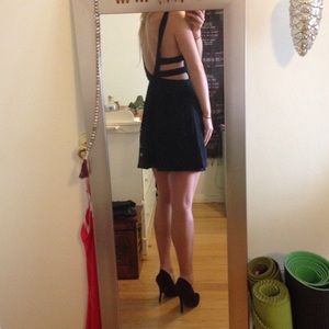 Free people black lace cut out deep V dress