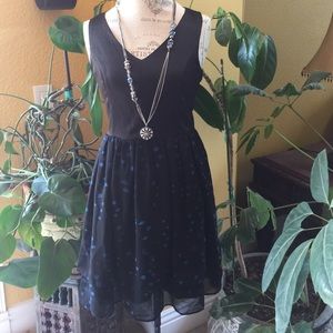 Satin and chiffon tiered dress with polka dots