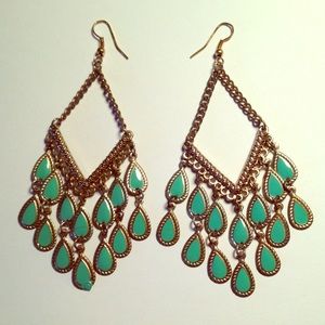 Dangling Gold and Turquoise Earrings