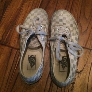 Silver glitter white checker vans 8