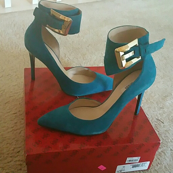 Turquoise Suede heels only worn twice - Picture 1 of 3