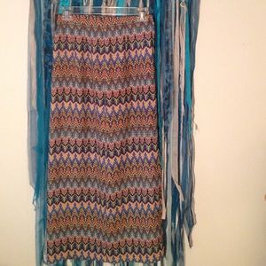 VINTAGE Funky Boho Printed Midi Pencil Skirt
