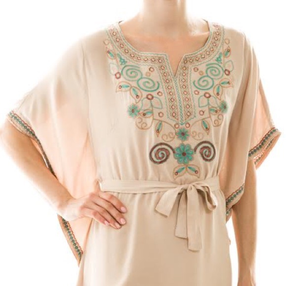Taupe Embroidered Tunic Dress