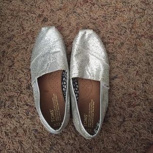 Toms silver glitter shoes