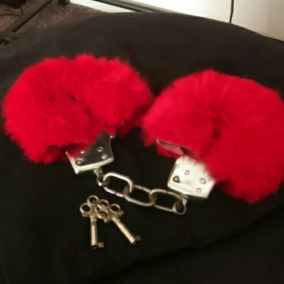 Real rabbit fur handcuffs/keys