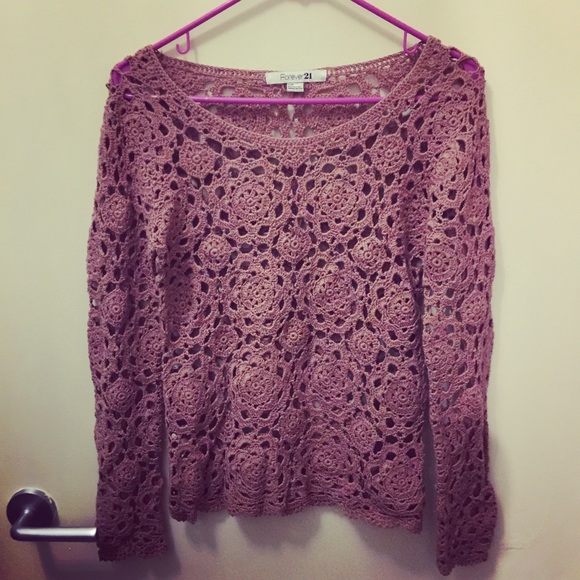 Forever 21 pink flower knit lace top