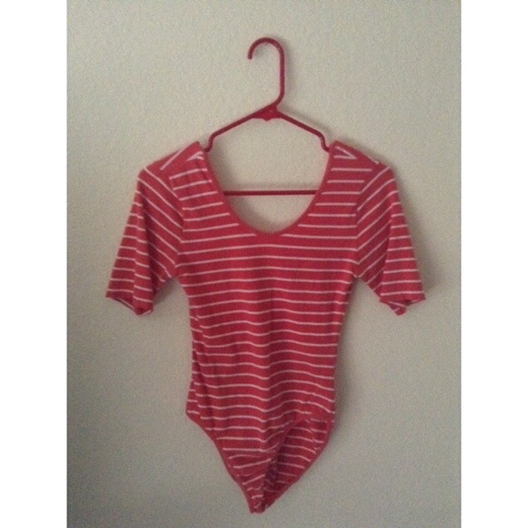 Coral and white striped Bodysuit