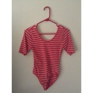 Coral and white striped Bodysuit