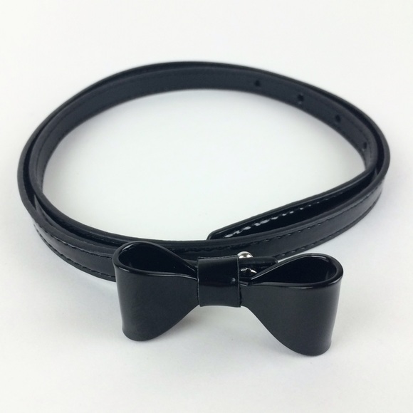 Black Patent Vegan Leather Bow Belt S/M