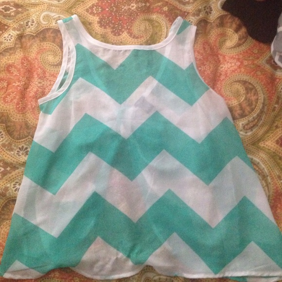 Blue and white tank with open back.