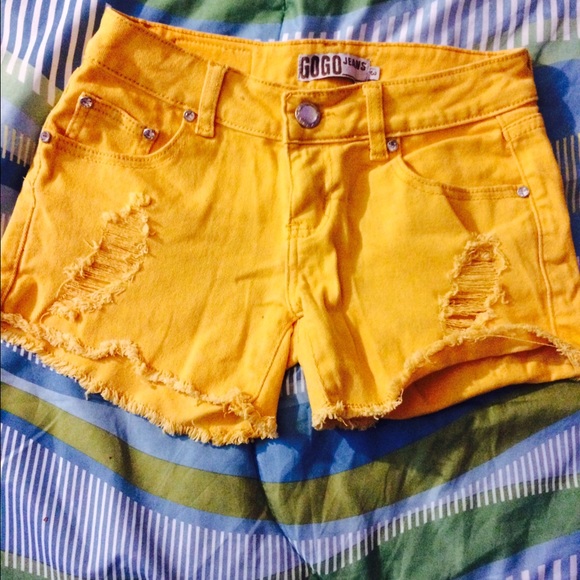 Yellow denim shorts