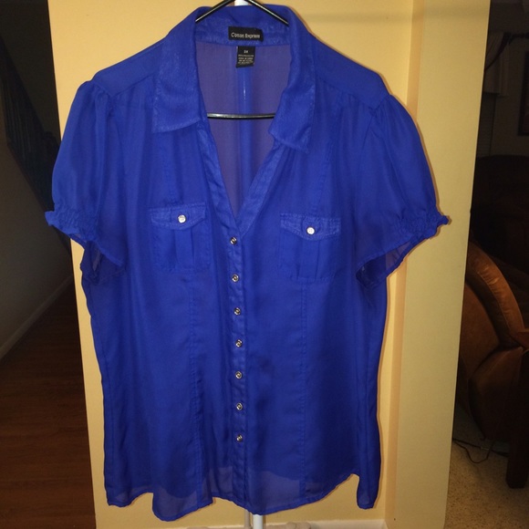 Deb Blue Sheer Button Down Size 3X