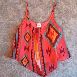 Aztect Coral, Pink, Aqua, & Orange Crop Top