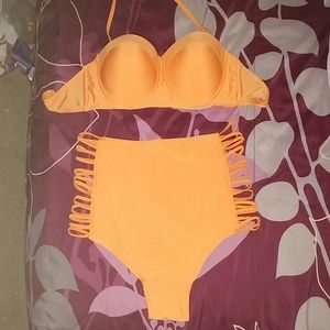 Orange high waisted bathing suit