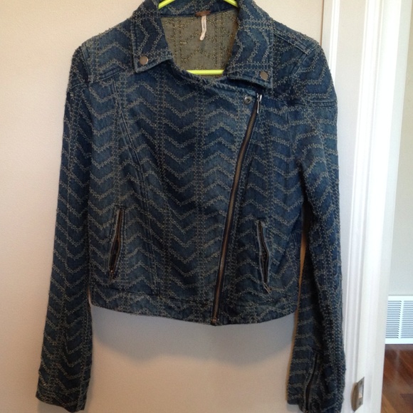 We the free denim motorcycle jacket.