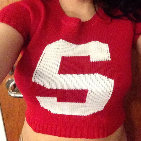 Varsity- Inspired Crop Sweater - Picture 2 of 4