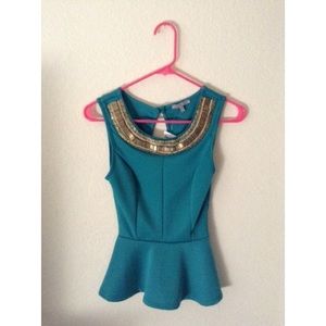 Embellished Turquoise Peplum Blouse