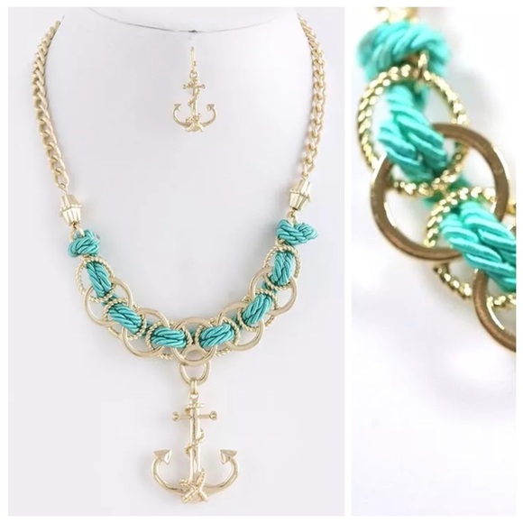 Large Braided Mint Rope Gold Anchor Necklace D28 - Picture 2 of 4