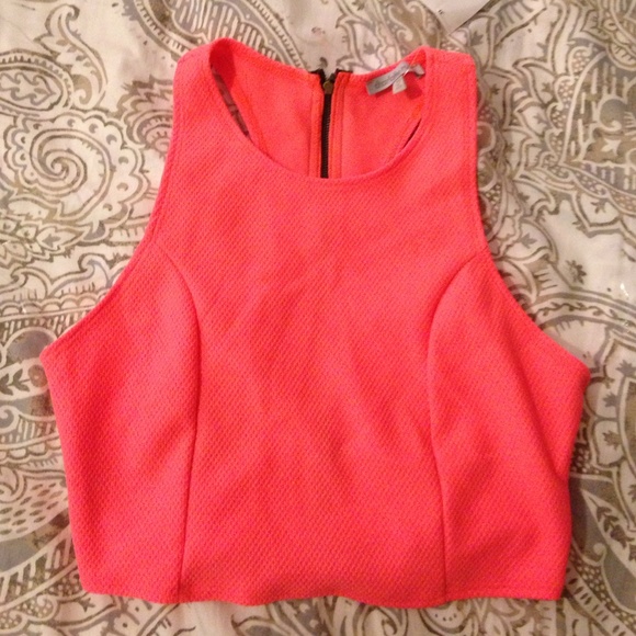 SEXY Bright Coral Crop Top (Cut Out Back) - Picture 1 of 4