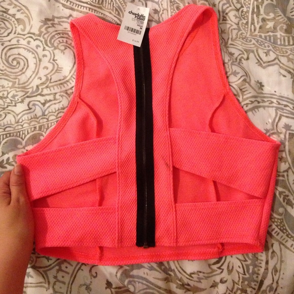 SEXY Bright Coral Crop Top (Cut Out Back) - Picture 2 of 4