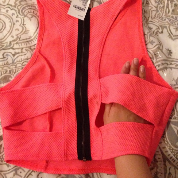 SEXY Bright Coral Crop Top (Cut Out Back) - Picture 3 of 4