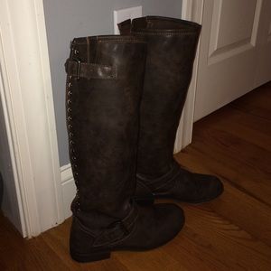 Brown boots with red strip in the back! Worn once!