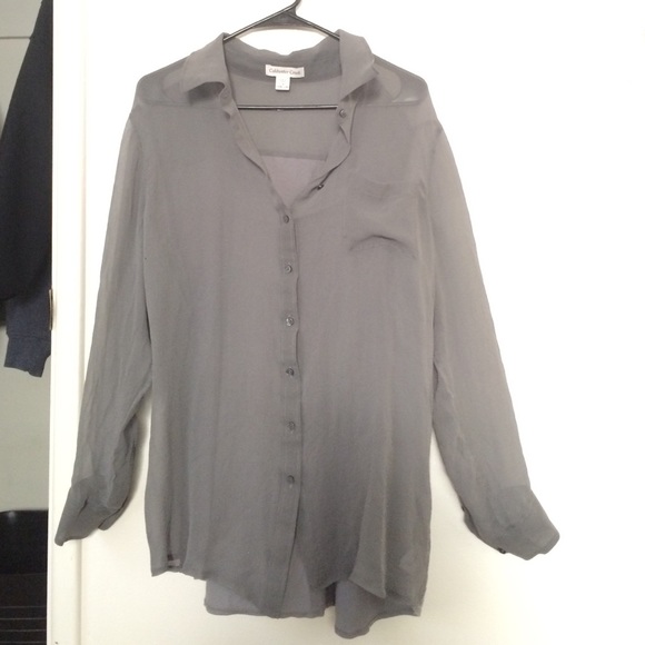 See-Thru Gray Long-Sleeved Button-Up