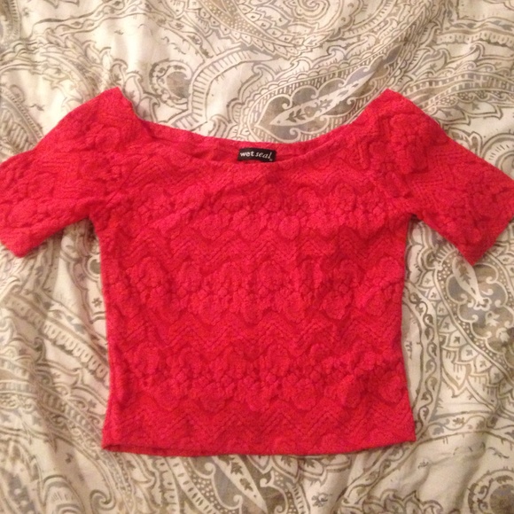 Lace Crop Top in Coral - Picture 1 of 2