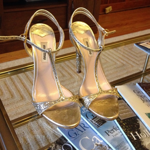 Gold glitter Mui Mui heels