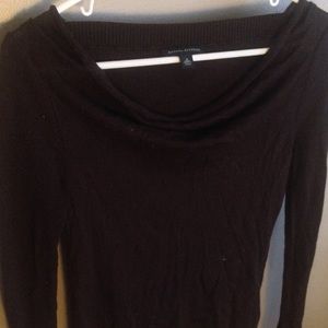 Boat neck draped brown sweater