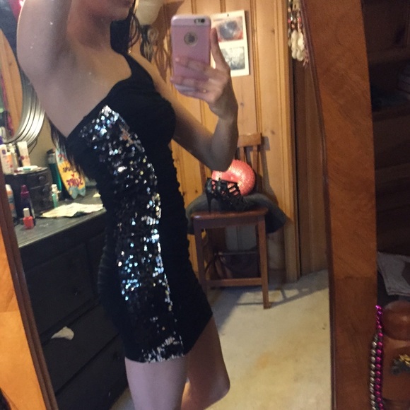 Black sequined cocktail dress