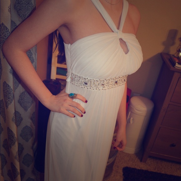 Floor length halter white formal dress