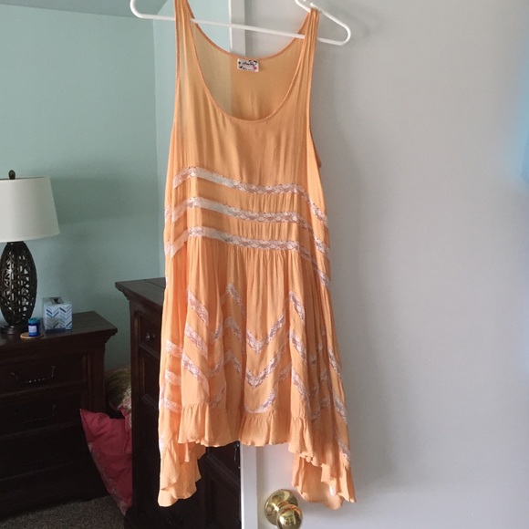 Free People Tangerine  and Lace Trapeze Slip Dress